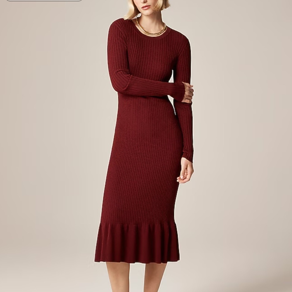 J crew ink burgundy Super-stretch ruffle sweater-dress